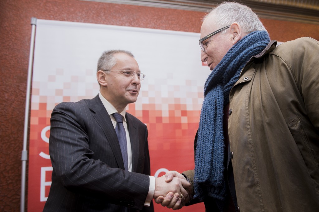 Brussels, Belgium 7 March 2016
PES pre-EU Council meeting.
Sergei Stanishev and Frans Timmermans.
Photo: Party of European Socialists