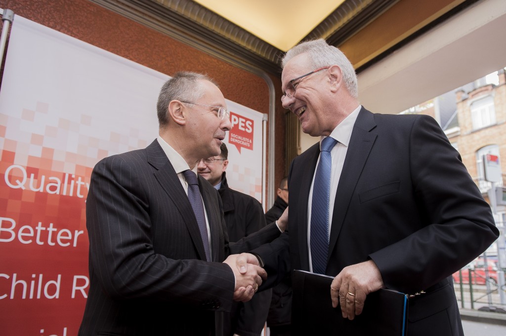 Brussels, Belgium 7 March 2016
PES pre-EU Council meeting.
Sergei Stanishev and Neven Mimica.
Photo: Party of European Socialists