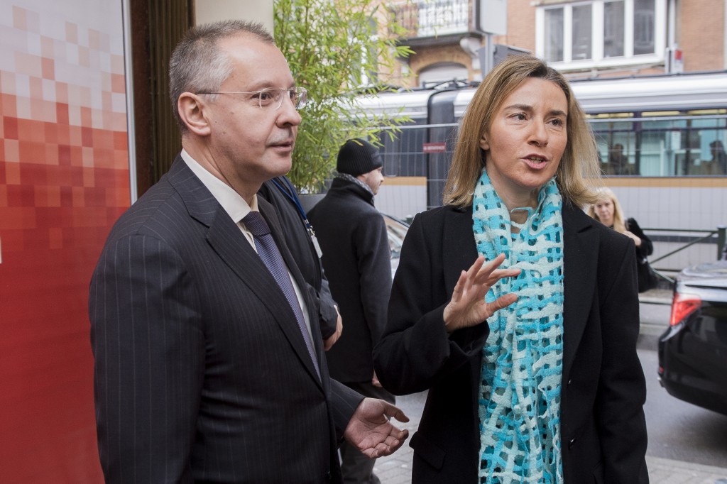 Brussels, Belgium 7 March 2016
PES pre-EU Council meeting.
Sergei Stanishev and Federica Mogherini.
Photo: Party of European Socialists