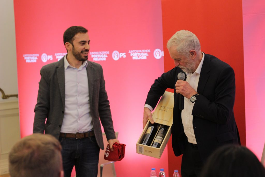 Jeremy Corbyn with PES Activists. PES Council, Lisbon 2 December, 2017