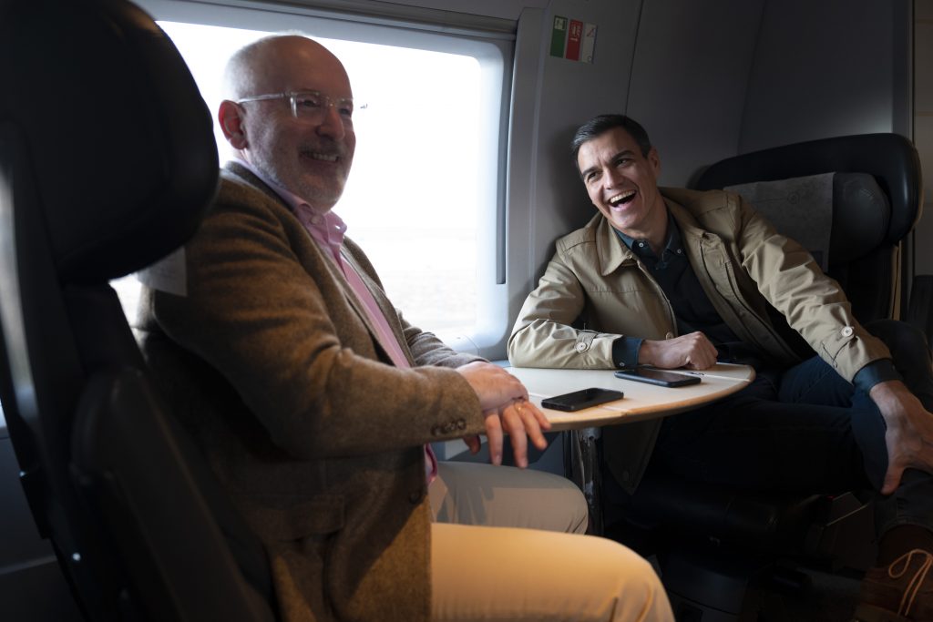 February 2nd, Spain, Madrid, Frans Timmermans with Pedro Sanchez  in a train to Zaragoza