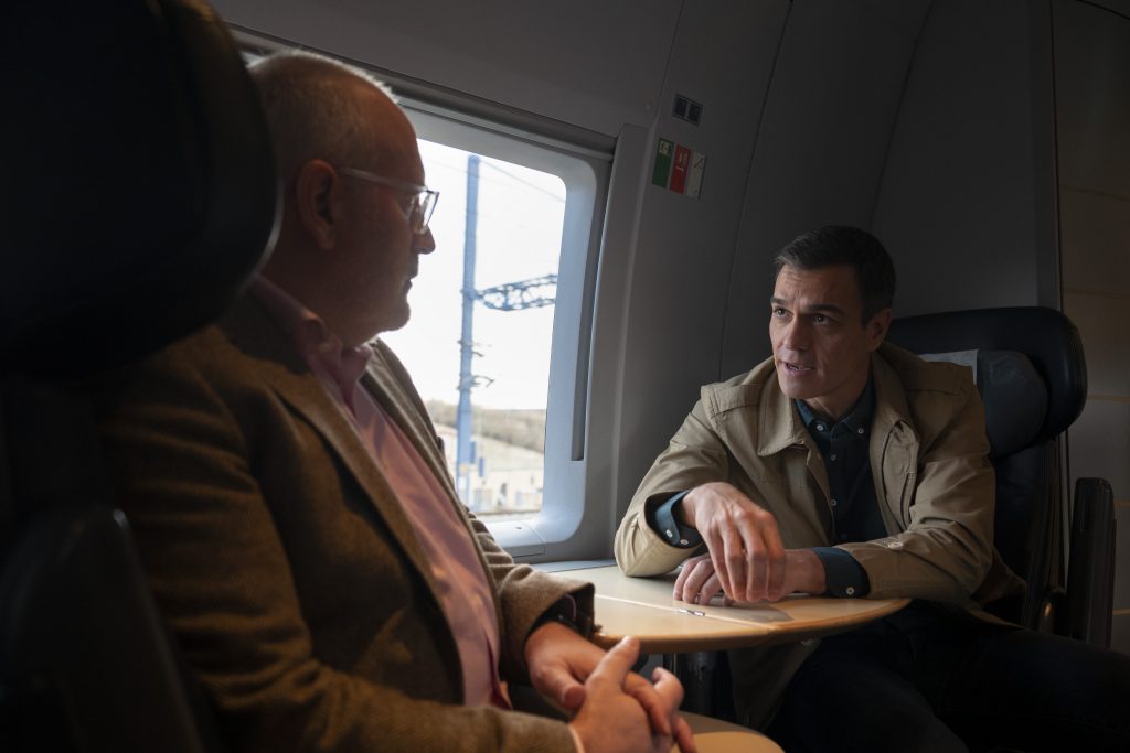 February 2nd, Spain, Madrid, Frans Timmermans with Pedro Sanchez  in a train to Zaragoza